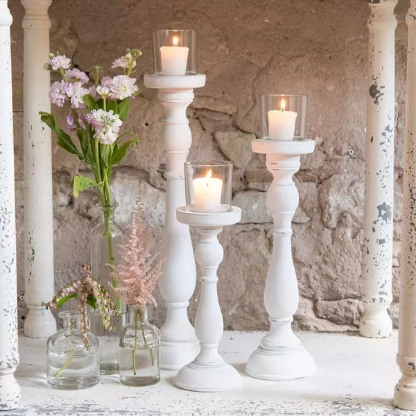 Shabby Chic Spindle Candle Holder - White - Set of 3