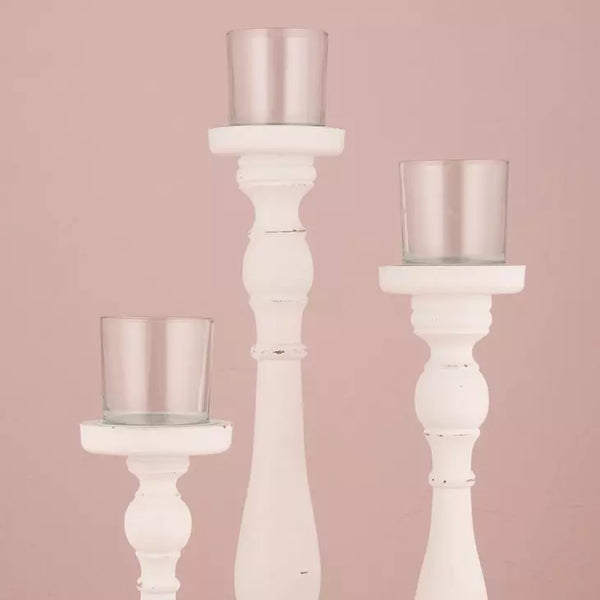 Shabby Chic Spindle Candle Holder - White - Set of 3