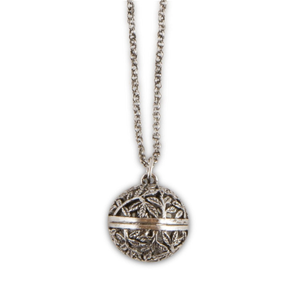 Antique Silver Locket Necklace - Filigree Vine Orb Design