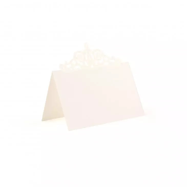 Laser Embossed White Tent Place Cards - Pearl Romance - Pack of 20