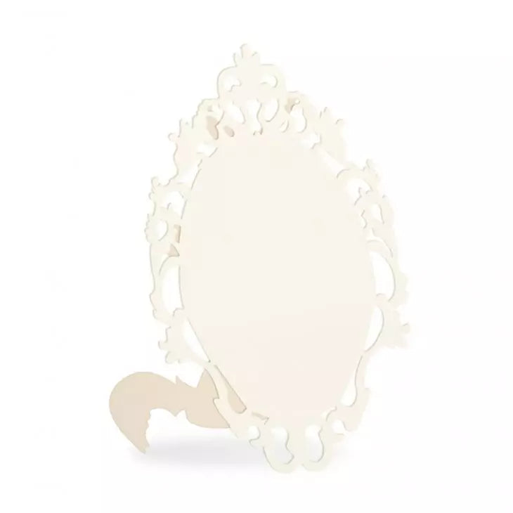 Laser Expressions Small Oval Baroque Frame Folded Place Card - Ivory