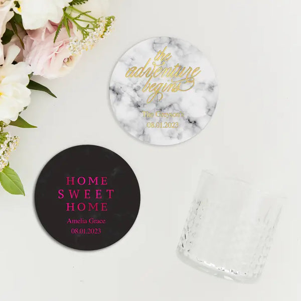 Personalized Marble Paper Coasters - Round - Baby Shower