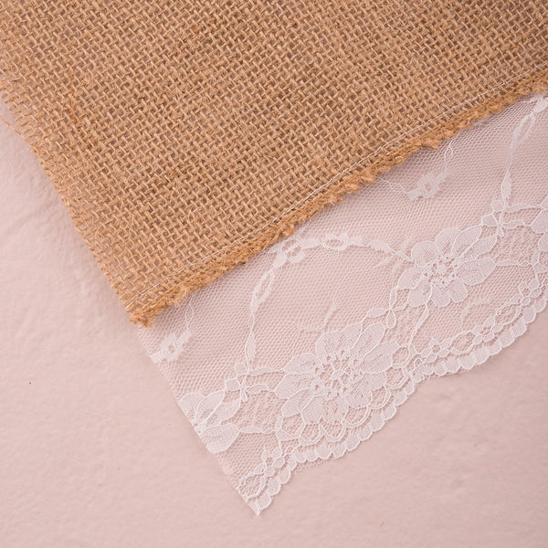 Natural Burlap Table Runner With Lace Edging