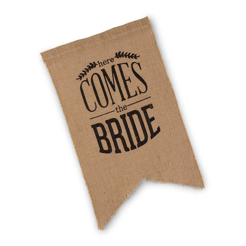 Natural Burlap Ceremony Sign - Black Print Here Comes The Bride