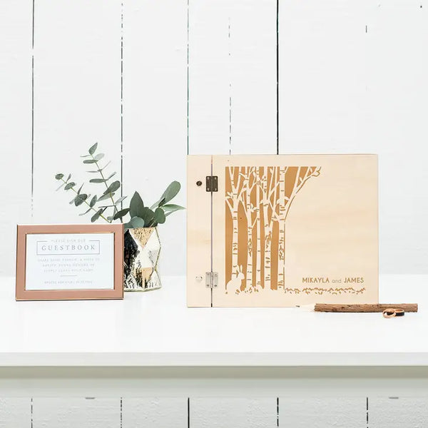 Personalized Wooden Wedding Guest Book - Rustic Woodland