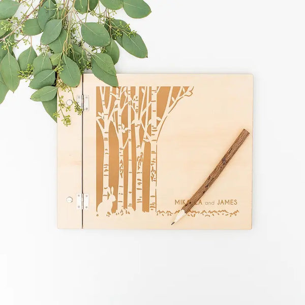 Personalized Wooden Wedding Guest Book - Rustic Woodland