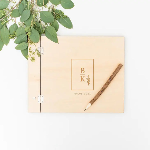 Personalized Wooden Wedding Guest Book - Rustic Love Monogram