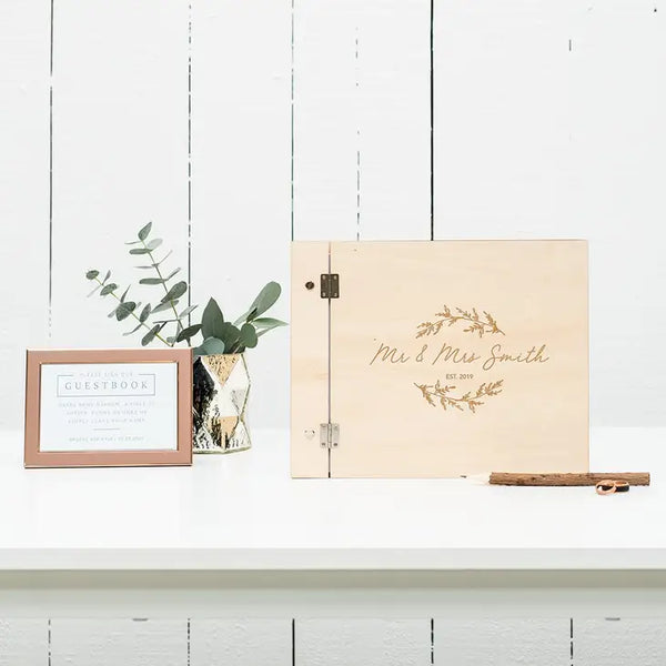 Personalized Wooden Polaroid Wedding Guest Book - Signature Script