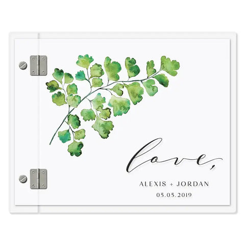 Personalized Clear Acrylic Wedding Guest Book - Love Greenery