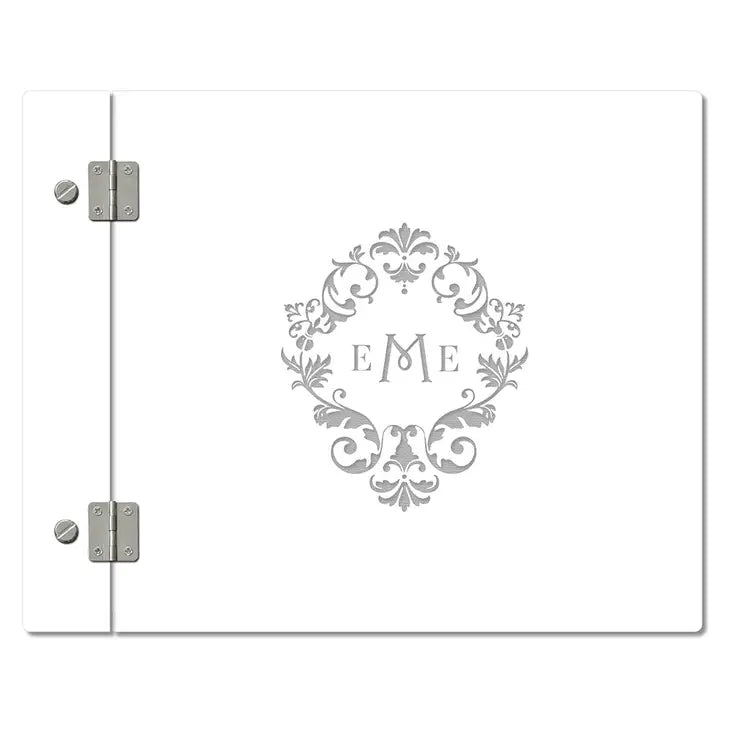 Personalized White Acrylic Wedding Guest Book - Monogram Simplicity