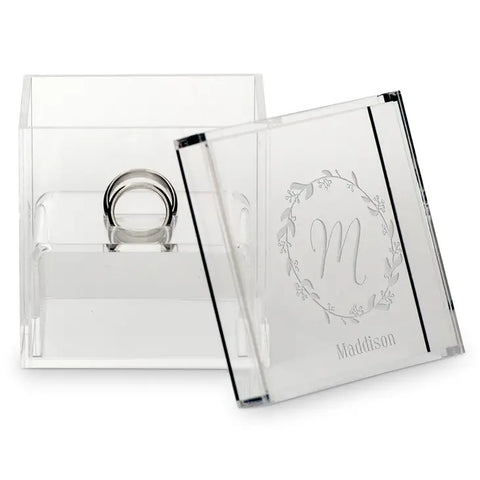 Personalized Clear Acrylic Jewelry Box - Botanical Wreath