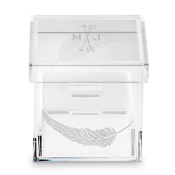 Personalized Clear Acrylic Jewelry Box- Whimsical Feather