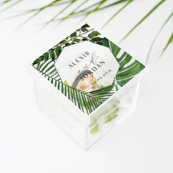 Personalized Clear Acrylic Jewelry Box - Greenery