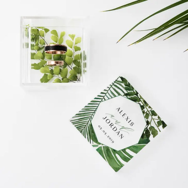 Personalized Clear Acrylic Jewelry Box - Greenery