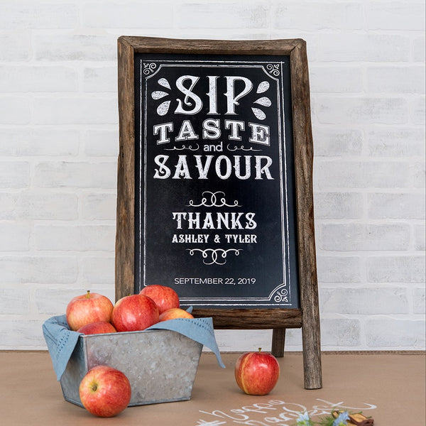 Self Standing Chalkboard Sign With Rustic Wood Frame