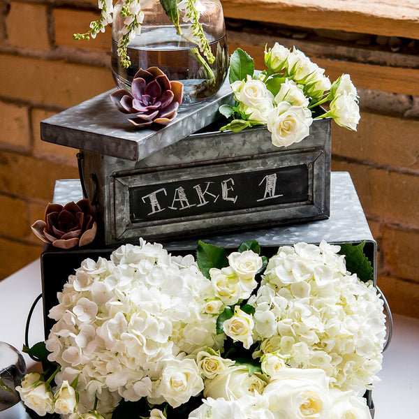 Tin Box With Aged Finish & Blackboard Panel Display