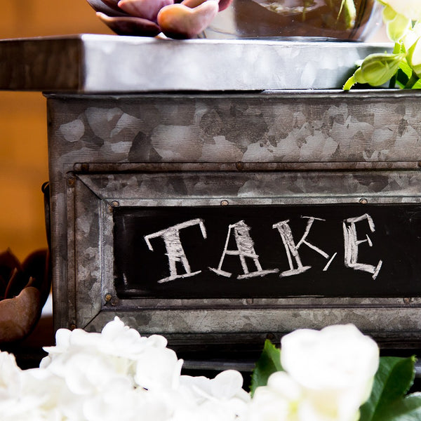 Tin Box With Aged Finish & Blackboard Panel Display