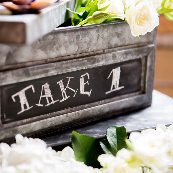 Tin Box With Aged Finish & Blackboard Panel Display