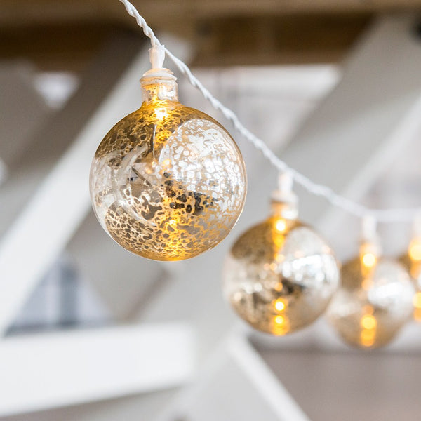 Decorative Battery-Operated LED String Lights - Gold Mercury Globe