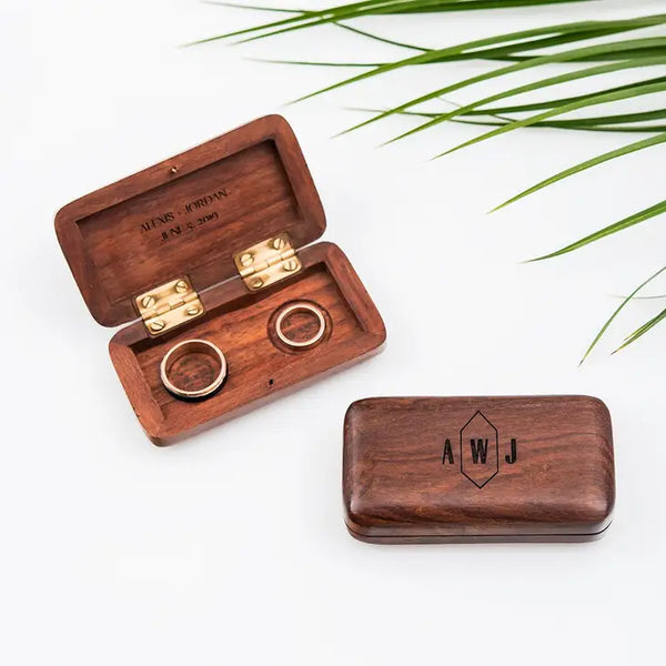 Small Personalized Wooden Ring Jewelry Box - Geo Monogram Etching