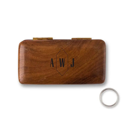 Small Personalized Wooden Ring Jewelry Box - Geo Monogram Etching