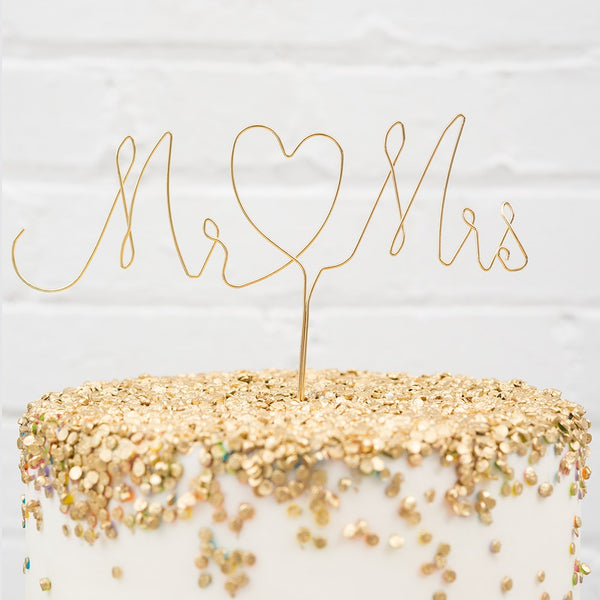 Mr. & Mrs. Twisted Wire Cake Topper - Gold