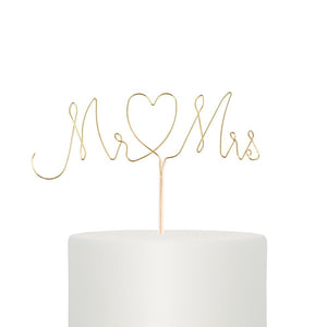 Mr. & Mrs. Twisted Wire Cake Topper - Gold