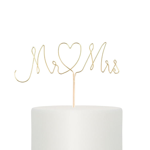 Mr. & Mrs. Twisted Wire Cake Topper - Gold