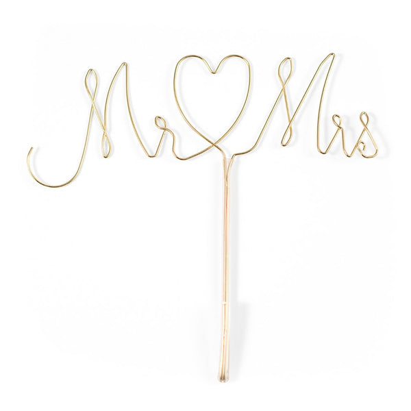 Mr. & Mrs. Twisted Wire Cake Topper - Gold