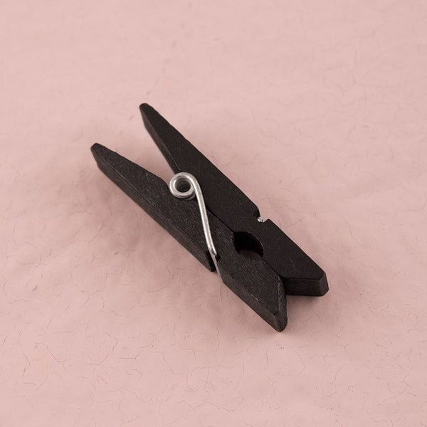 24 Miniature Black Wooden Clips