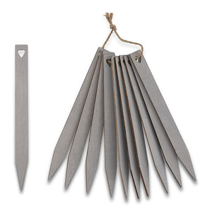 Grey Wooden Stakes - Heart - Set of 10