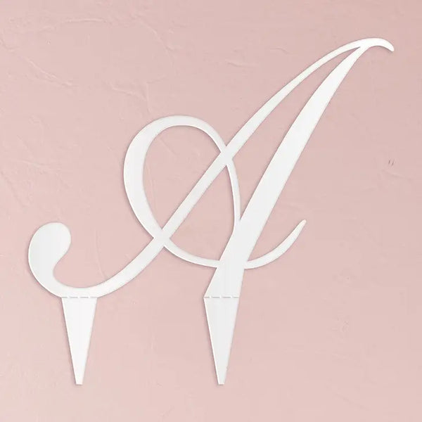 Script Monogram Acrylic Cake Topper - White