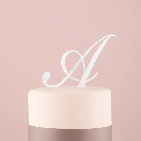 Script Monogram Acrylic Cake Topper - White