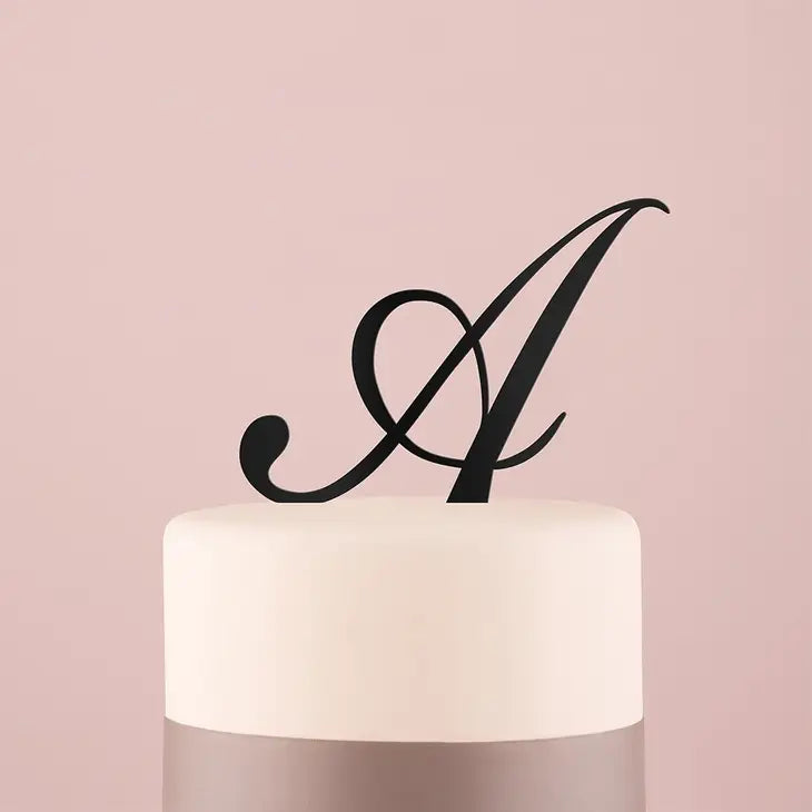 Script Monogram Acrylic Cake Topper - Black