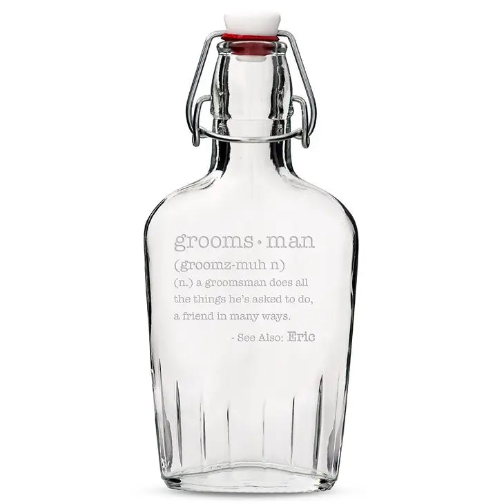 Personalized Clear Glass Hip Flasks - Definition Of Best Man Or Groomsman Engraving