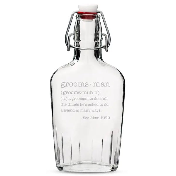 Personalized Clear Glass Hip Flasks - Definition Of Best Man Or Groomsman Engraving