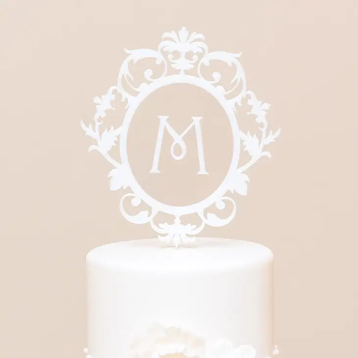 Classic Floating Monogram White Acrylic Cake Topper