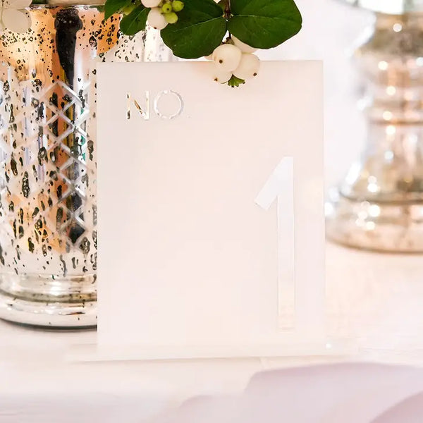 White Acrylic Table Number - No. In Block Style