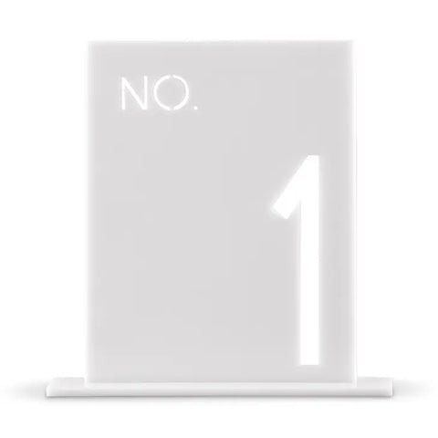 White Acrylic Table Number - No. In Block Style