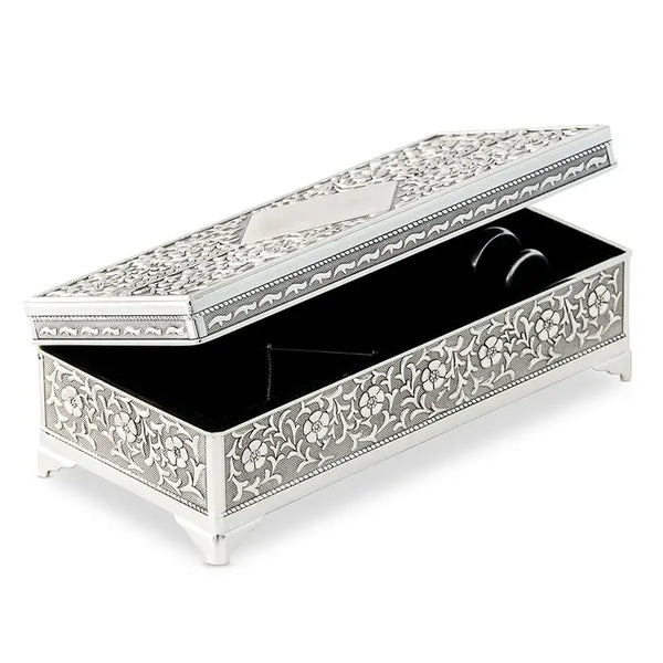 Small Personalized Rectangle Silver Jewelry Box - Pretty Floral And Vine