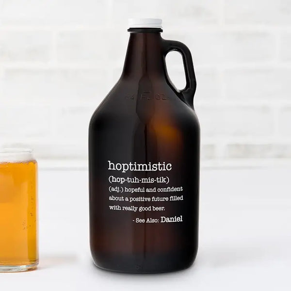 Personalized Glass Beer Growler - Hoptimistic Print