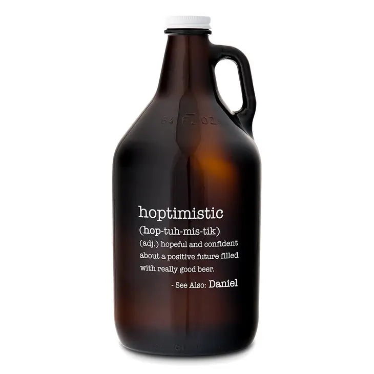 Personalized Glass Beer Growler - Hoptimistic Print