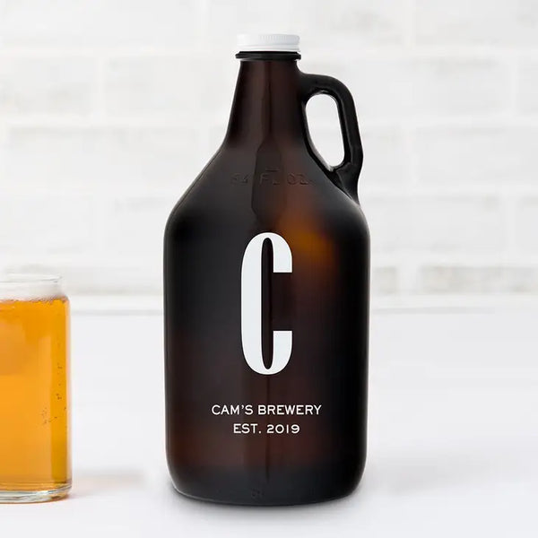 Personalized Amber Glass Beer Growler - Single Monogram Print