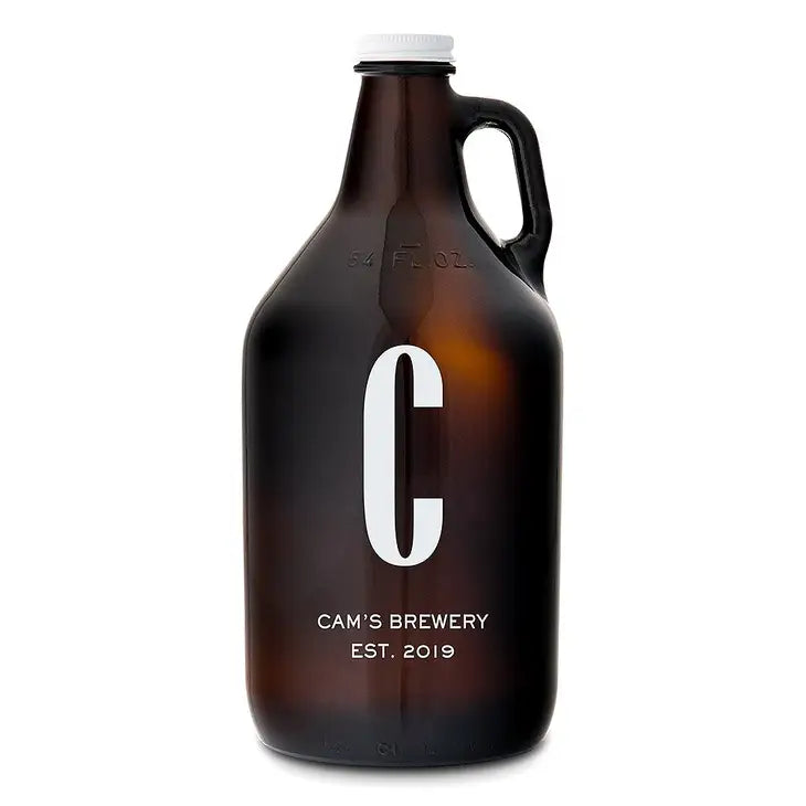 Personalized Amber Glass Beer Growler - Single Monogram Print