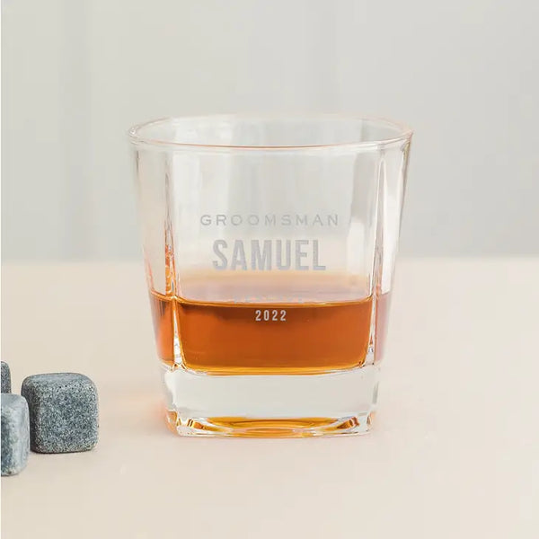 Personalized Square 8 Oz. Whiskey Glass - Groomsmen Reserve