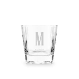 Personalized Square 8 Oz. Whiskey Glass - Sans Serif Monogram