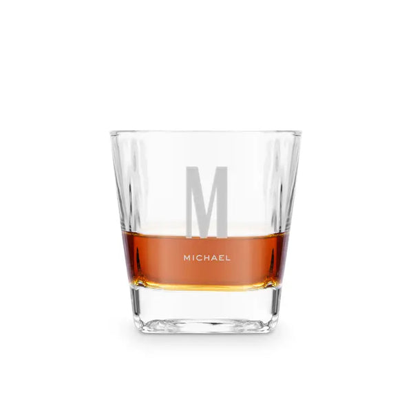 Personalized Square 8 Oz. Whiskey Glass - Sans Serif Monogram