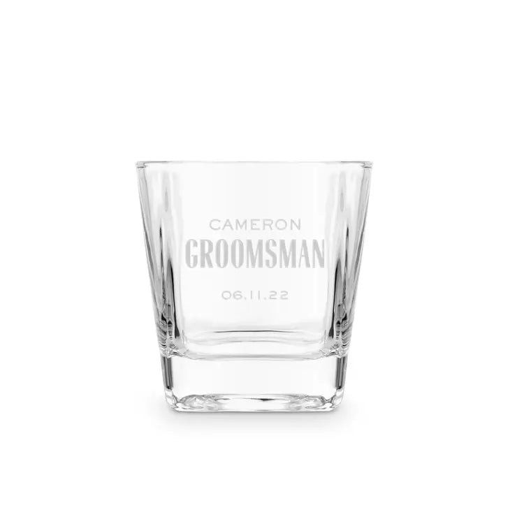 Personalized Square 8 Oz. Whiskey Glass - Modern Groomsman