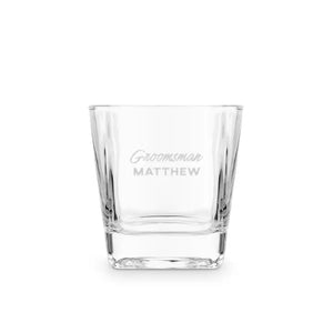 Personalized Square 8 Oz. Whiskey Glass - Groomsman Cursive