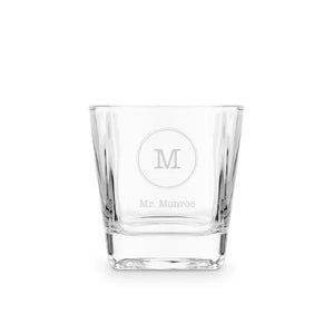 Personalized Square 8 Oz. Whiskey Glass - Circle Monogram